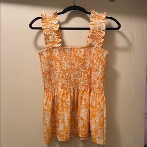 Orange Floral Smocked Top